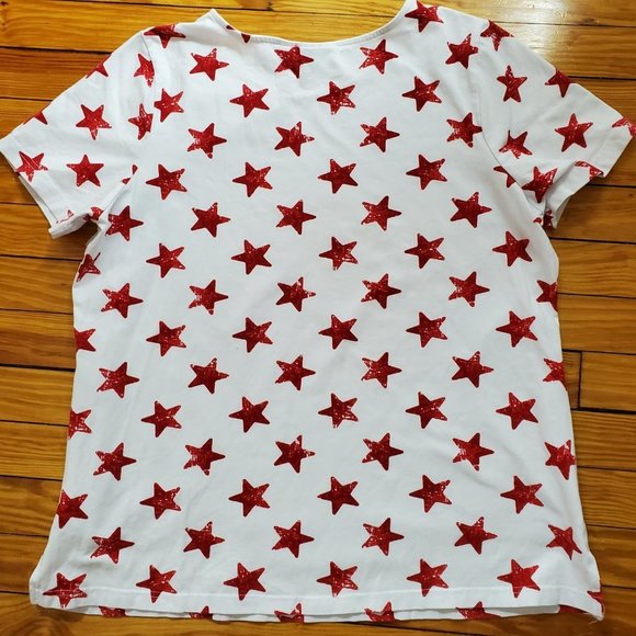 d&co Active White Tee With Red Stars, Pockets, and Side Slits - NWOT Sz L - Picture 2 of 8